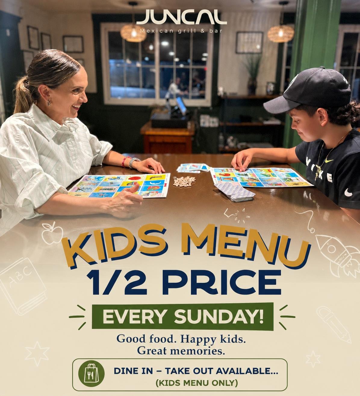 Juncal Mexican Grill & Bar Kids Menu - Kids Menu Half Price Every Sunday
